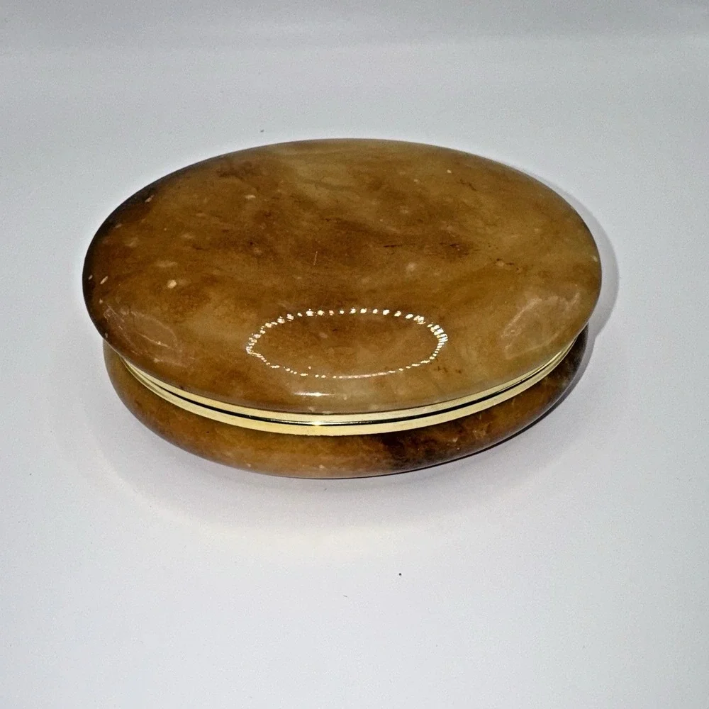 Vintage Genuine Alabaster Hand Carved Hinged Jewelry Trinket Box Made in Italy